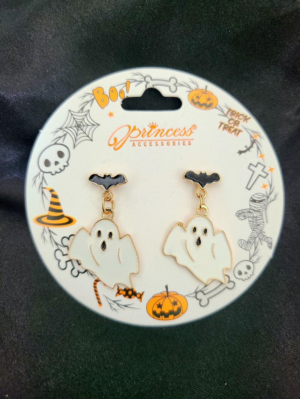 White Ghost Drop Earrings with Bat Studs, Halloween Earrings, Halloween Fashion